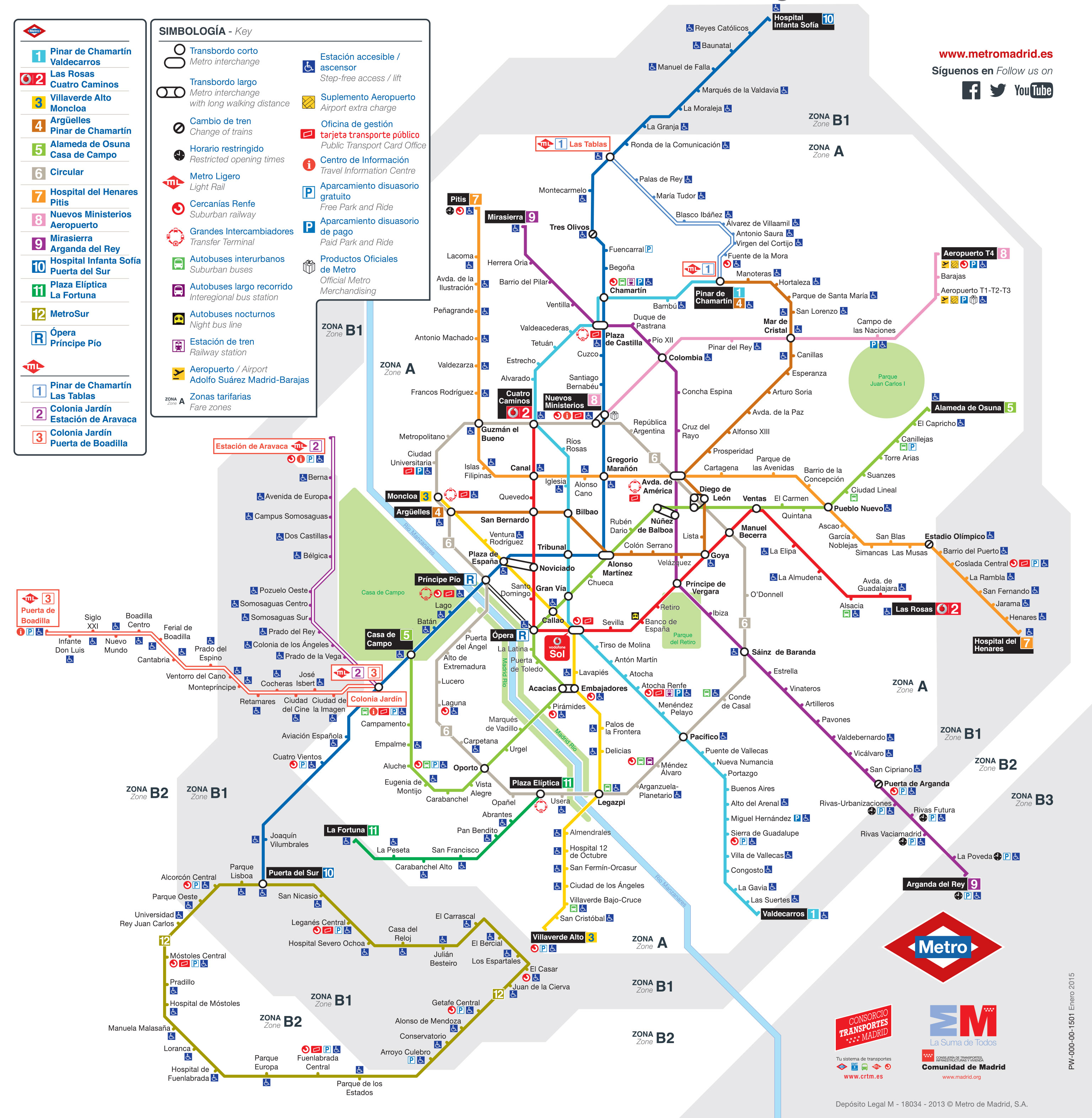 Plan et carte du métro de Madrid stations et lignes